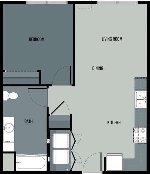 Floor plan for 1 bed, 1 bath, 620 sqft